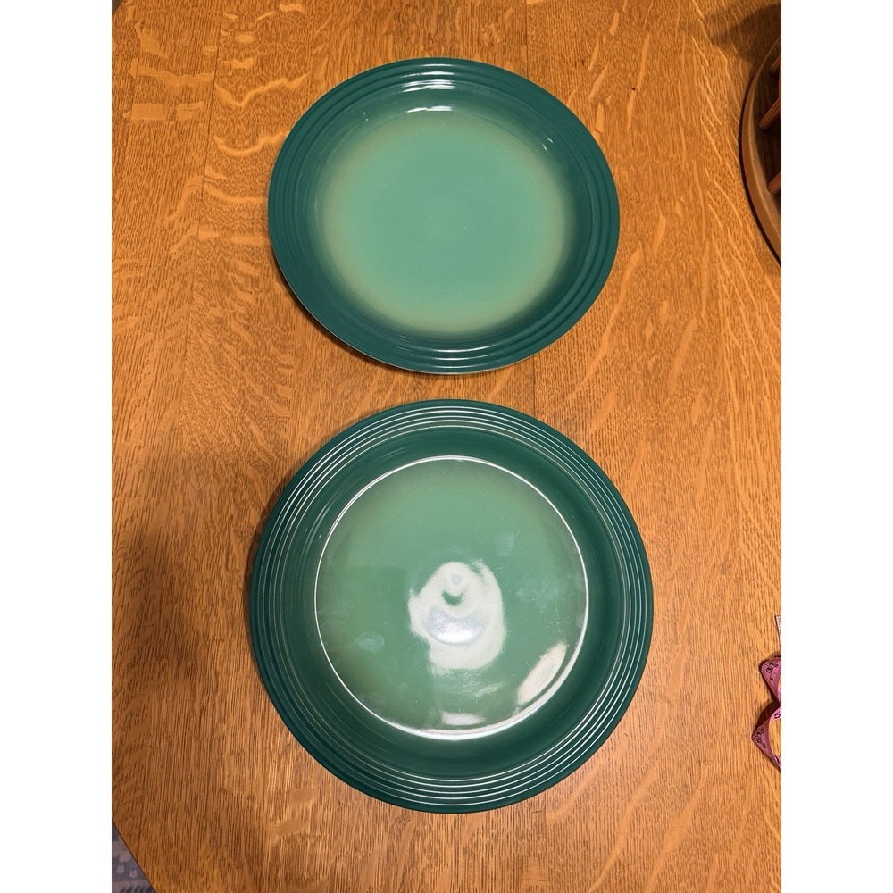 NEW Pair Le Creuset Ceramic 10.5" 27cm Dinner Plate In Bamboo Green Second Choix